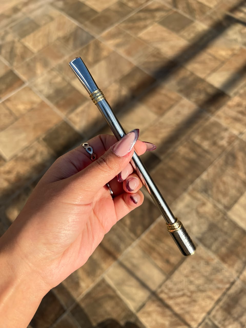 Bombilla Acero Inox Pico Pala Doble Anillo Dorado