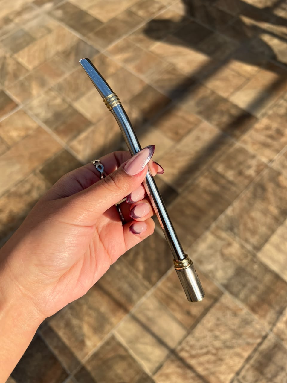 Bombilla Acero Inox Pico Pala Doble Anillo Dorado